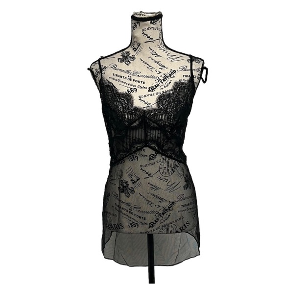 victoria secret Black Mesh Lace Sheer Top Party Club Night out L Camisole Nighty - Picture 1 of 9